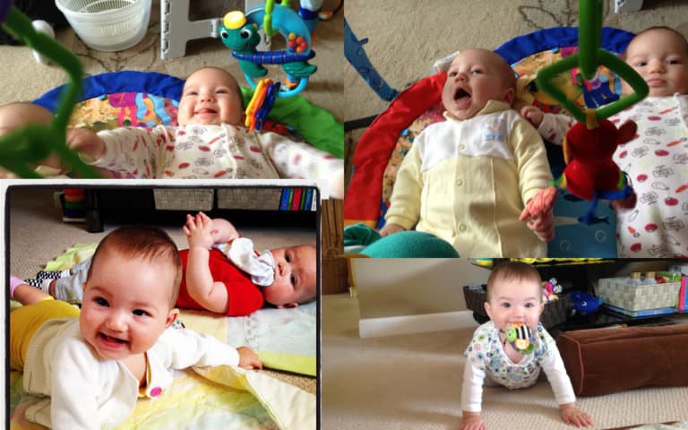 My twins on their first play mat and then my daughter practicing tummy time and crawling while my son watches :-)